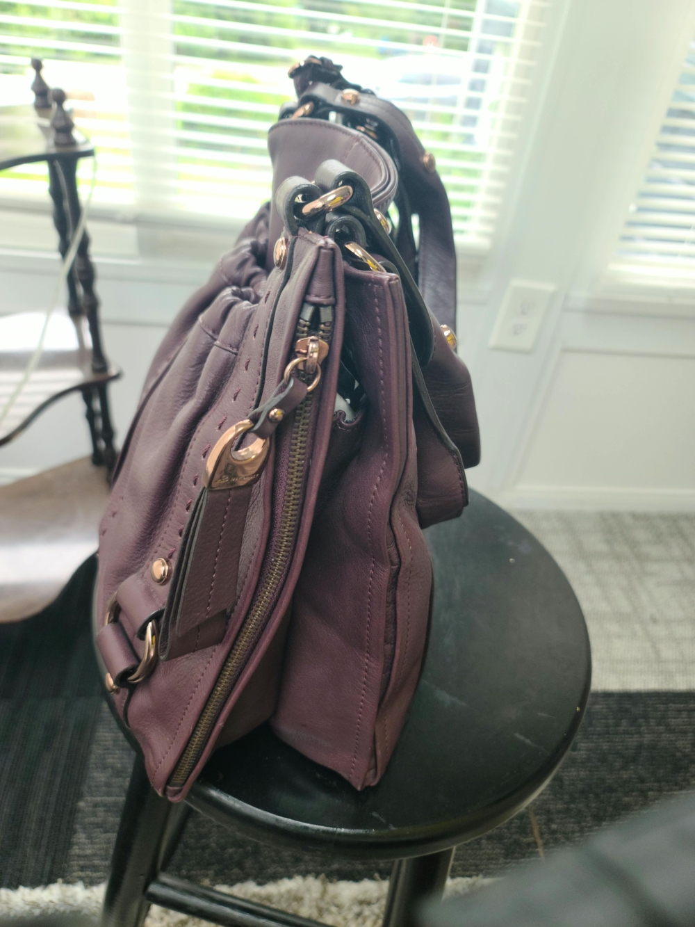 b. makowsky Leather Shoulder Bag - Plum - Picture 3 of 11